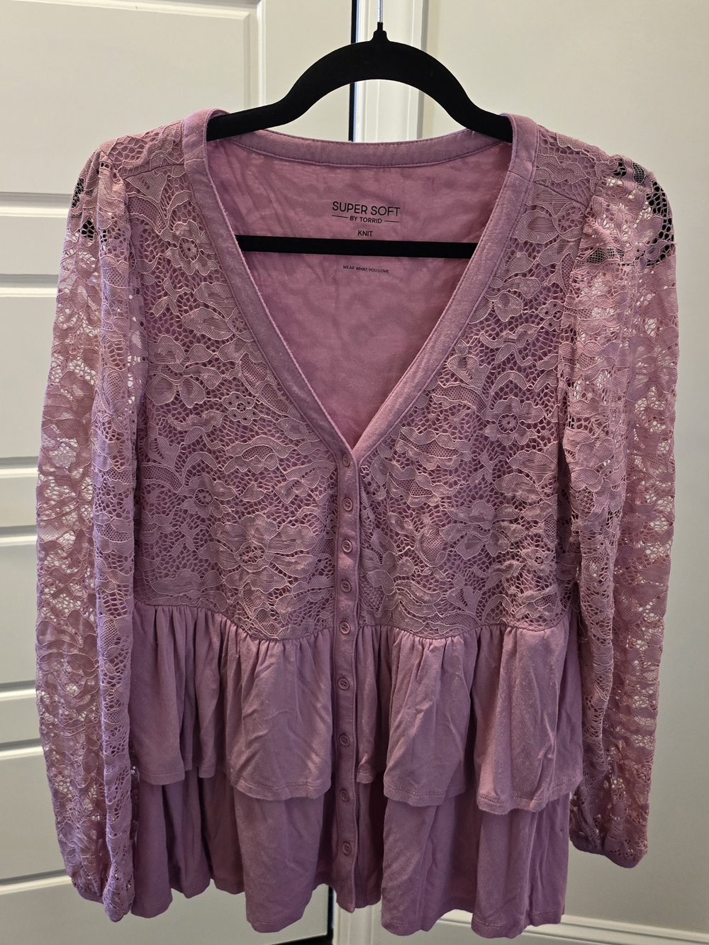 torrid - Size 00 Dusty Mauve Lace Peplum Long Sleeve Top